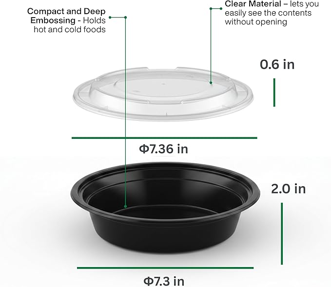 [32 oz Round Meal Prep Containers with Lids – BPA-Free Food Storage Containers, Bento Box for Restaurant & Catering Use, Stackable, Microwave, Dishwasher, Freezer Safe – 50 Pack