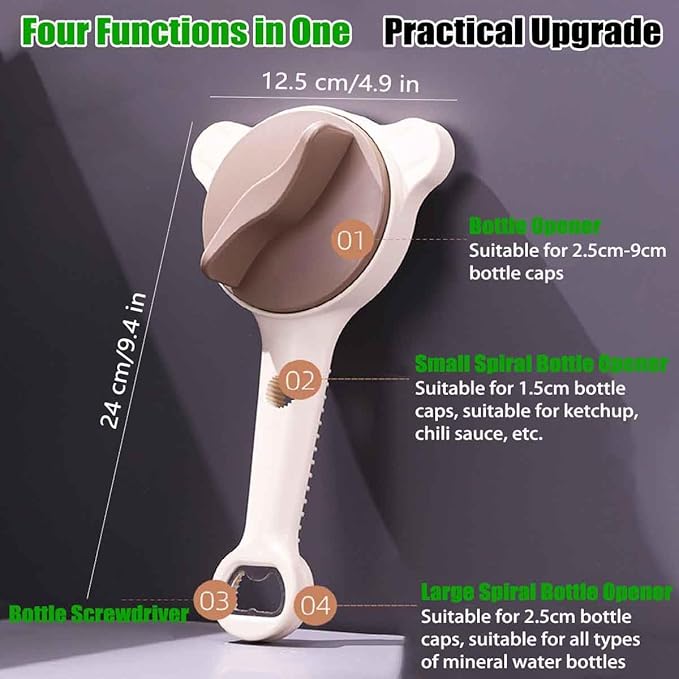 4 in 1 Multi-Purpose Jar Opener,Adjustable Three Claw Beer Bottle Opener,Handheld Can Lid Remover with Non Slip Teeth,for Seniors & Weak Hands,Fits Kitchen Jars,Bottles & Cans (1 pcs)
