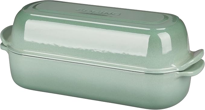EDGING CASTING Enameled Cast Iron Loaf Pan with Lid, Bread pan, Dutch Oven Bread pan for Homemade Sourdough Bread Baking, 12.5x5.5 inch, 5qt, Sage Green