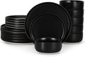 LIANYU 18PCS Dinnerware Plates and Bowls Sets, Ceramic Dishes Set for 6, Stoneware Dinner Dessert Salad Plates Cereal Bowls, Scratch Resistant Dishware, Microwavable & Dishwasher Safe, Matte Black