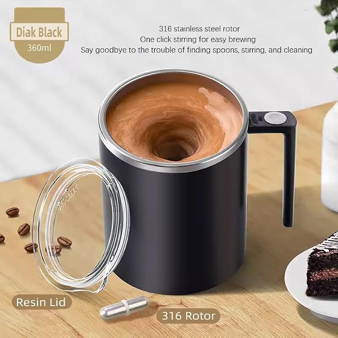 Self Stirring Mug,Self Stirring Coffee Mug,Suitable for Coffee, Milk, Cocoa and Other Beverages (Daik Black, 12 Ounces)