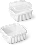 MALACASA Baking Dishes for Oven, Small Ceramic Baking Dishes with Silicone Lids for Individual Portions 5.5" x 5.5" Square Casserole Dishes Set of 2 Oven Microwave, and Air Fryer Safe, White