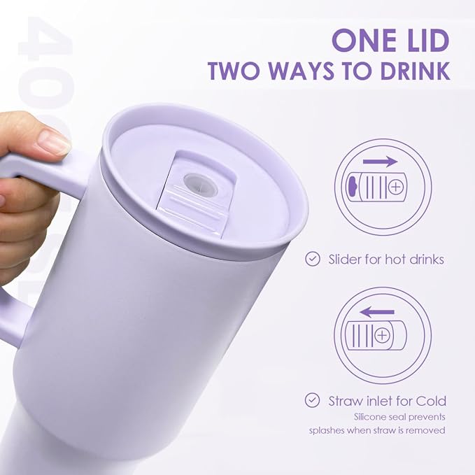 SANDJEST Purple 40oz Tumbler with Handle and Straw, Insulated Stainless Steel Travel Coffee Mug for Women Girls, Gift Idea for Birthday Christmas Mothers Day
