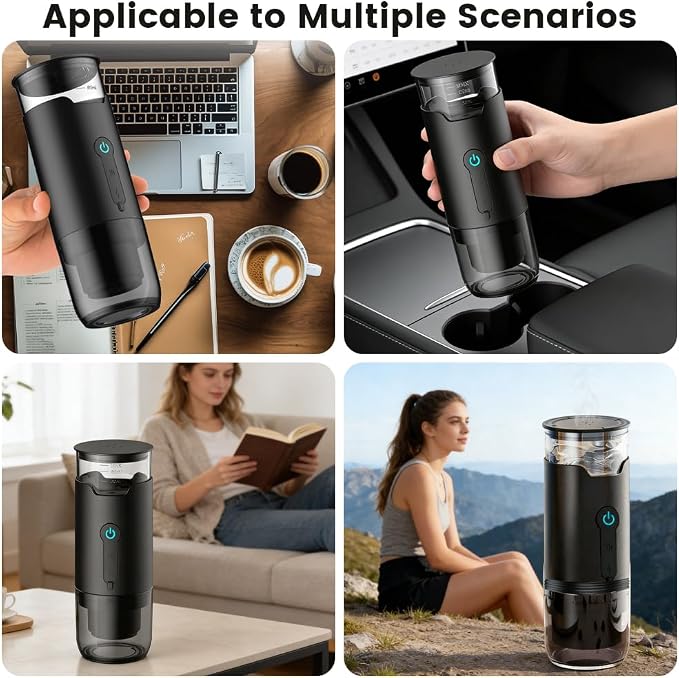 Portable Espresso Machine, Travel Coffee Maker with 2000mAh Battery USB-C Charging, 3-in-1 Electric Espresso Brewer for Ground Coffee & Capsule, for Camping Hiking Car Office