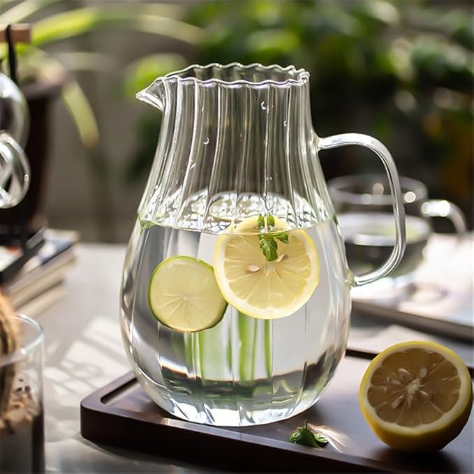 1700ml Glass Water Pitcher, Cold Teapot with Lid, Large Capacity Teapot for Home for Juice, Milk, Cold or Hot Drinks Water Pitcher