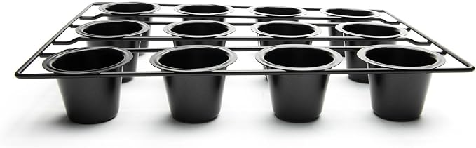 Fox Run Linking Mini Popover Pan, Carbon Steel, Nonstick, 12 Mini Cups | Bake Popovers & Yorkshire Pudding | Easy Release Nonstick | Consistent Results | 12 Mini Cup Pop Over Baking Pan