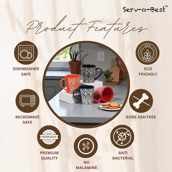 Servo Best Handmade Ceramic Coffee Mugs Set Of 4, 5 oz Tea Cups with Handle, Mug Sets for Coffee, Tea, Hot Cocoa, Milk, Microwave and Dishwasher Safe, Cups for Men Women Mug Lovers, Housewarming Gift