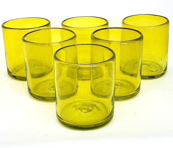 Solid Yellow 9 oz Short Tumblers (set of 6), Recycled Glass, Lead-free, Toxin-Free (9oz Tumbler)