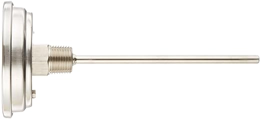 PIC Gauge B3B6-PP 3” Dial Size, 50/400°F and 10/204°C, 6" Stem Length, Back Angle Connection, Stainless Steel Case, 316 Stainless Steel Stem Bimetal Thermometer