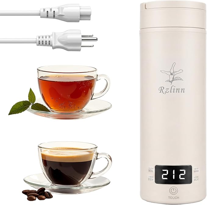 Portable Electric Kettle (120V), small-capacity electric kettle, made of 316-grade stainless steel, 4 temperature settings, with automatic shut-off function, (Cream, 9.05 * 3.15)