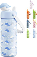 POWCAN 18 oz Kids Water Bottle for School: 2-in-1 Straw Spout Lid with Soft Animal Head, Leakproof, Backpack Friendly, Keep Cold 24H, Insulated cup for Sports, Playground, Holiday Gift (Whale Splash)