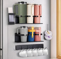 HAMARA Fiber-Steel Magnetic Stanley Cup Holder for Fridge – 5-Piece Tumbler & Lid Organizer Set with Straw Rack & Hook Rail, Water Bottle Storage, Stanley Cup Accessories for Kitchen & Pantry