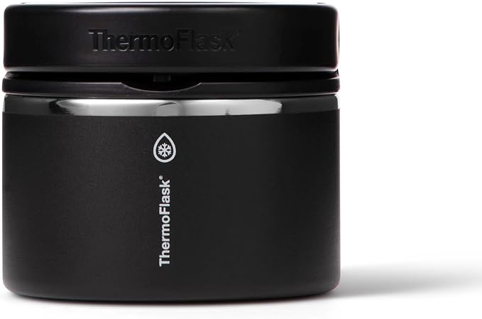 ThermoFlask Insulated Food Jar with Leakproof Lid (12 oz, Black) - Stainless Steel Food Containers for Hot & Cold Meals, Lunch, Soup & Snacks