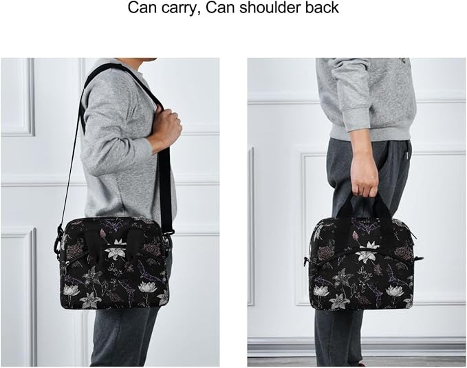 Insulated Lunch Bag Reusable Lunch Tote Bag Cooler Bag for Women Men Adult Lunch Box with Adjustable Shoulder Strap Leakproof Lunch Bag for Work Picnic Camping (Goth Bat Flower)