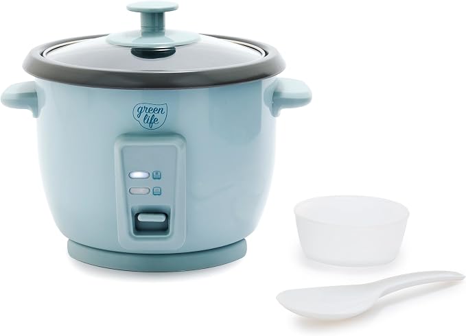 GreenLife Rice Cooker with Removable PFAS-Free Ceramic Nonstick Pot, 3-Cups Uncooked/6-Cups Cooked, Grains & Oatmeal Multicooker, Compact One-Switch Design, Auto Keep Warm, Easy Clean, Blue Haze