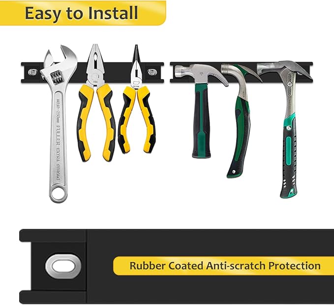 8' Heavy Duty Magnetic Tool Strip, 4 Pack Rubber Protected, Storage Organizer for Garage Shop Wall Workbench Screwdriver Wrench Pliers