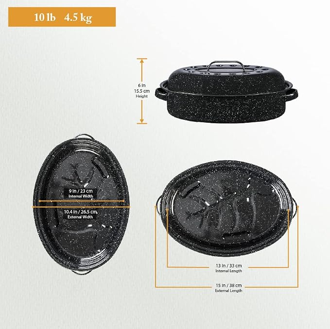 Granite Ware 15-Inch Covered Oval Roaster - Speckled Black