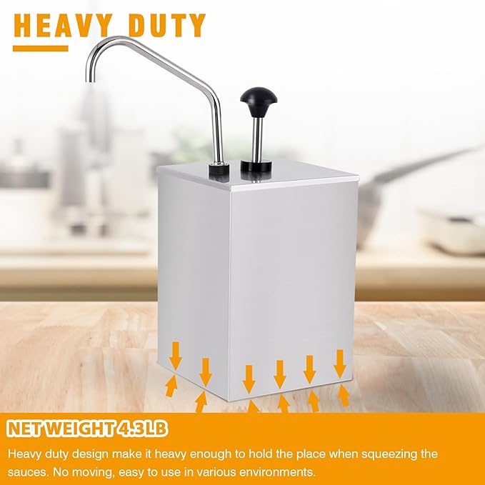 Stainless Steel Sauce Dispenser Pump Condiment Pump Dispenser 3.7Quart Condiment Pump Station for Ketchup Dressing Syrup