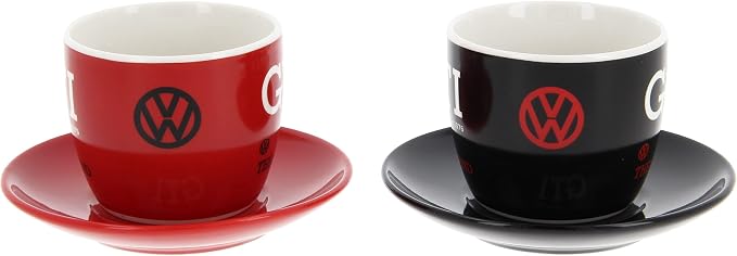 BRISA VW Collection - Volkswagen Espresso Cups Coffee-Tea-Cappuccino Set in GTI Design (The Legend/Red & Black/2-Piece Set/100ml/3.4 fl oz)