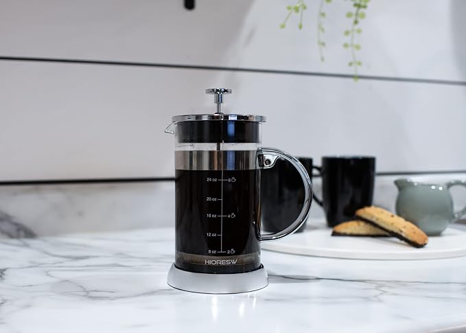 Elanze Designs Stainless Steel 1 Liter Glass French Press Coffee and Loose Leaf Tea Maker