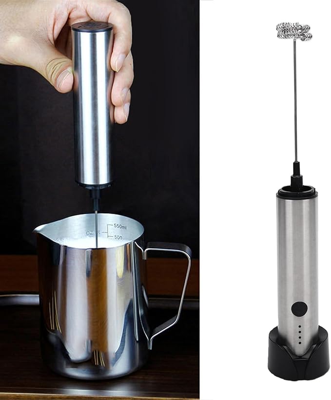Rechargeable Milk Frother, Electric Coffee Frother, Handheld Drink Mixer with 3 Detachable Whisks & Battery Operated, Ideal for Chocolate Latte