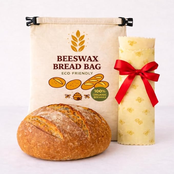 Reusable Beeswax Bread Bag for Sourdough | XL Eco-Friendly, Natural, Food-Safe Storage Bag to Keep Loaves Fresh Longer – Sustainable, Zero Waste | 1 Pack Reusable Beeswax Wrap for FREE