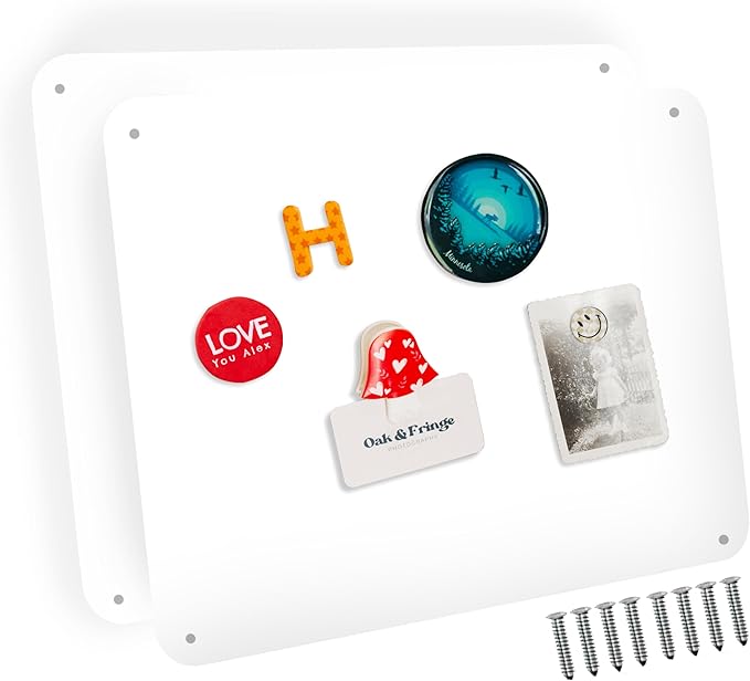 9 inches x 6.5 inches Stainless Steel Plate for Magnets, 3M Adhesive Back, Mounting Screws, Ideal for Magnetic Shelf, Spice Holders, Colorful Magnets as a Gift. Mount Anywhere! (White, 2 Pack)