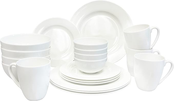 Bone China 20 Piece Dinnerware Set, Service for 4, White, Microwave Safe, Dishwasher Safe,Chip Resistant, Translucent, Elegant giftware, Dish set, For, Essential Home, Everyday Living, Kitchen Set