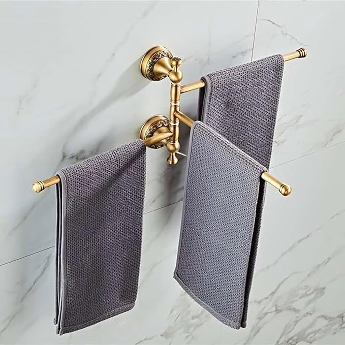 Leyden Swivel Towel Bar, Antique Brass 3 Arm Swing Towel Rack Towel Rotated Bar Holder Brass Wal