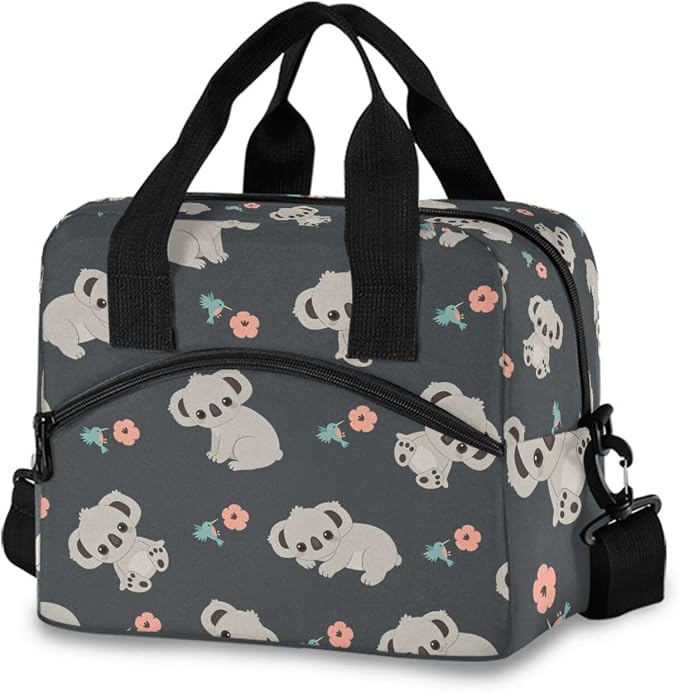 OREZI Kids Lunch Bag Girls Boys Children Student Women School Work Travel,Insulated Lunch Box Lunch Organizer Cooler Bento Bags with Adjustable Strap(Cute Floral Koala)