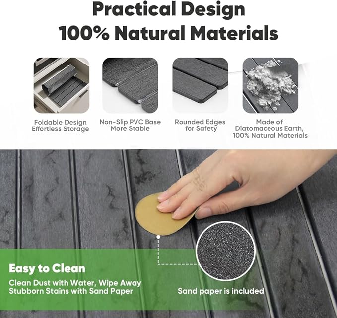 Stone Drying Mat for Kitchen Counter, Quick Diatomaceous Earth Mats for Dishes, 23.6"L x 15.7" W Super Absorbent Fast-Drying Collapsible Countertop Stone Mat (Marble Grey, 24" x 16")