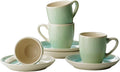 famiware Glacier Espresso Cups with Saucers Set of 4, 3oz Espresso Cup Set, Coffee Mug Set for Latte, Macchiato, Stoneware Demitasse Cups Set for Cafe, Microwave&Dishwasher Safe, Aqua