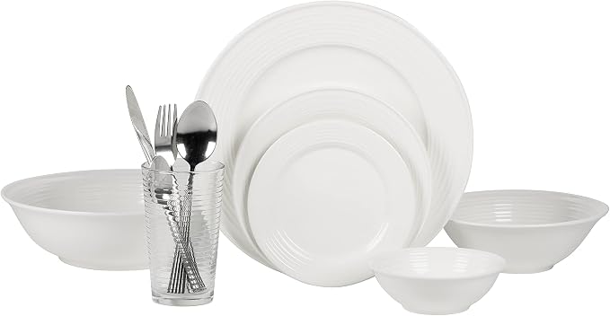 10 Strawberry Street Nova White Round 62-Piece Dinnerware Set, Service for 6
