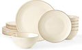 Famiware Jupiter 18-Piece Stoneware Dinnerware Sets for 6 – Handcrafted Plates and Bowls with Speckles & Embossed Swirls, Chip & Scratch Resistant, Modern Dishes for Daily & Formal Use, Vanilla White