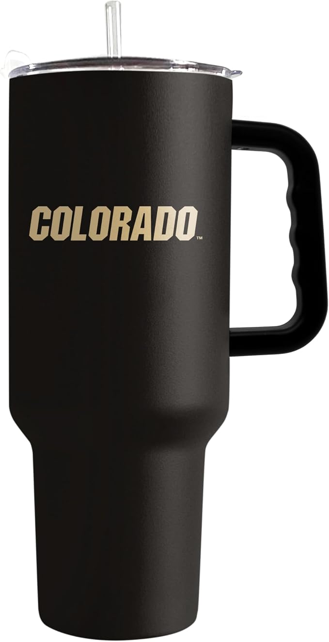 Logo Brands NCAA 40 oz Tumbler with Handle -Stainless Steel Insulated Travel Tumbler with Straw Lid – Powder Coated, Leak-Resistant, Keeps Drinks Hot/Cold – Great for Tailgating, or Everyday Use