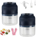 Household Electric Garlic Crusher, Electric Garlic Chopper, Usb Rechargeable Chopper With Stainless Steel Blades, One-Touch Mini Kitchen Helper, Easy To Clean, For Vegetables (Blue*2, 4 blades)