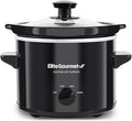 Elite Gourmet MST239X Electric Round Slow Cooker, Adjustable Temp, Entrees, Sauces, Stews & Dips, Dishwasher Safe Glass Lid & Crock, 2 Quart, Black