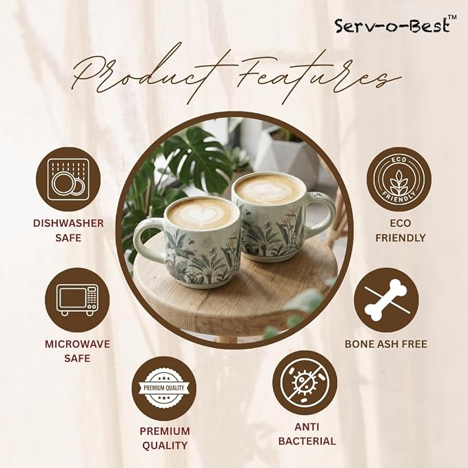Servo Best Handmade Ceramic Coffee Mugs Set Of 4, 8 Oz Mug with Handle for Hot Beverages, Cups for Latte, Tea, Cappuccino, Milk, Cocoa, Microwave & Dishwasher Safe, Housewarming Gift for Men & Women
