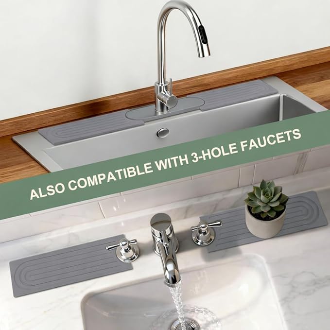 Meiliweser Faucet Mat for Kitchen Sink, Diatomite Quick Drying Stone Mat & Sink Protector, 23.6" x 4" Kitchen Sink Splash Guard, Absorbing Stone Tray for Bathroom Counter (Dark Gray)