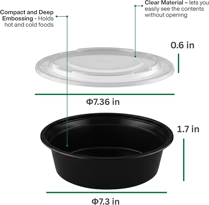 [24 oz Round Meal Prep Containers with Lids – BPA-Free Food Storage Containers, Bento Box for Restaurant & Catering Use, Stackable, Microwave, Dishwasher, Freezer Safe – 50 Pack