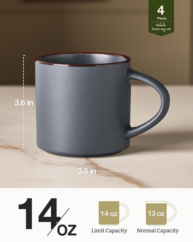 famiware Coffee Mugs Set of 4, Nebula 14oz Coffee Mugs, Ceramic Cup Set with Handle for Latte, Tea, Milk, Cappuccino, Cocoa, Charcoal