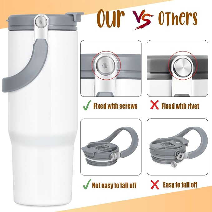 4 Pack 30oz Sublimation Tumbler with Handle, Sublimation Flip Straw Tumbler with Portable 2-in-1 Lid, Stainless Steel Insulated Water Bottle, Leak Proof Travel Coffee Mug Cup for Home, Outdoor or Car
