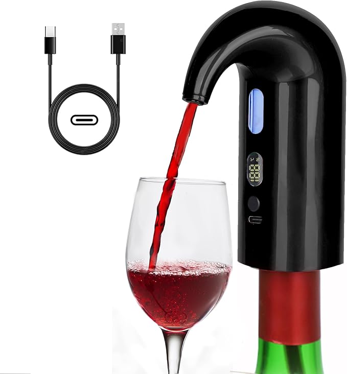 Electric Wine Aerator, Electric Wine Decanter and One Touch Wine Decanter Pourer for Red and White,Smart Wine Aerator and Dispenser with Type C Rechargeable