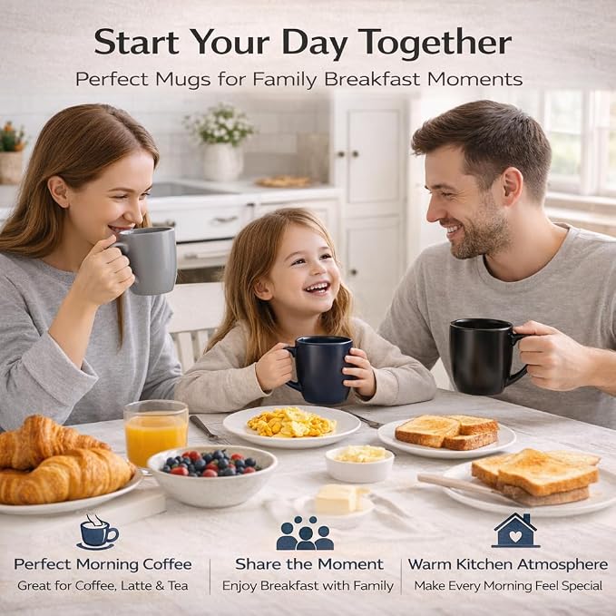 GBhome 12oz Coffee Mugs Set of 6,Ceramic Coffee Mugs for Man, Woman, Dad, Mom, Modern Coffee Mugs Set with handle for Tea/Latte/Cappuccino/Milk/Cocoa. Dishwasher&Microwave Safe,Multi-Color