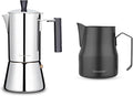 Easyworkz Pedro Stovetop Espresso Maker 4Cup 200ml, Bundled Espresso Steaming Pitcher Stainless Steel 15 oz Coffee Frothing Picther Milk Jug Cappuccino Latte Art Cup
