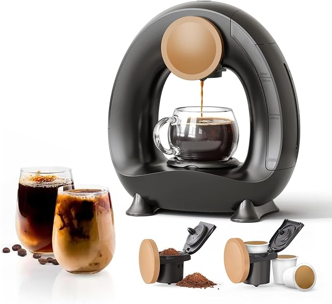 Single Serve Coffee Maker 2 in 1, 1400W Fast Brewer for K-Cup Pods & Ground Coffee, One-Touch Americano & Tea Machine with 2 Reusable Filters, Compact Design for Home Office RV Dorm