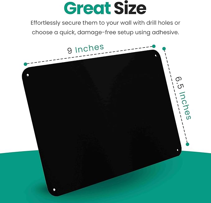 9 inches x 6.5 inches Stainless Steel Plate for Magnets, 3M Adhesive Back, Mounting Screws, Ideal for Magnetic Shelf, Spice Holders, Colorful Magnets as a Gift. Mount Anywhere! (Black, 1 Pack)
