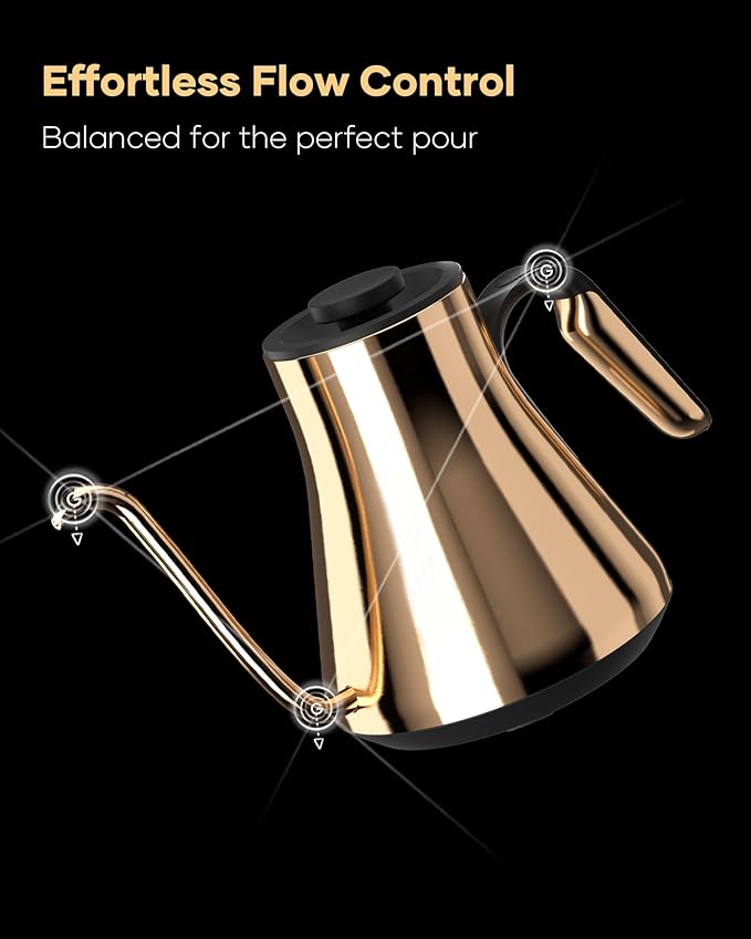 Cocinare Gooseneck Electric Kettle, ±1°F Precise Temperature Control, 1500W Fast Heating, Pour Over Coffee & Tea Kettle with Brew Timer & Keep Warm, Stainless Steel, 0.9L (Gustav Gold)