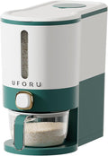 UFORU Rice Dispenser, Rice Storage Container with Measuring Cup for Kitchen Pantry Household, Dry Food Storage Containers Airtight, Sealed Moisture Proof (Green 11 Lbs)