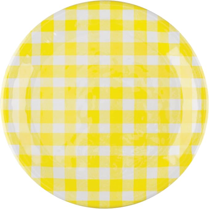 UPware 12 Piece Gingham Melamine Dinnerware Sets, Outdoor Dishes Set, Plates and Bowls Sets, Service for 4, Yellow